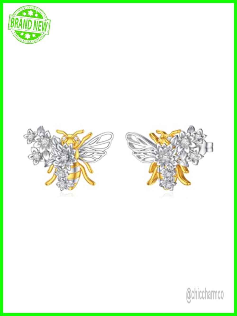Diamond Bee Stud Earrings 925 Sterling Silver Lab Grown Diamond